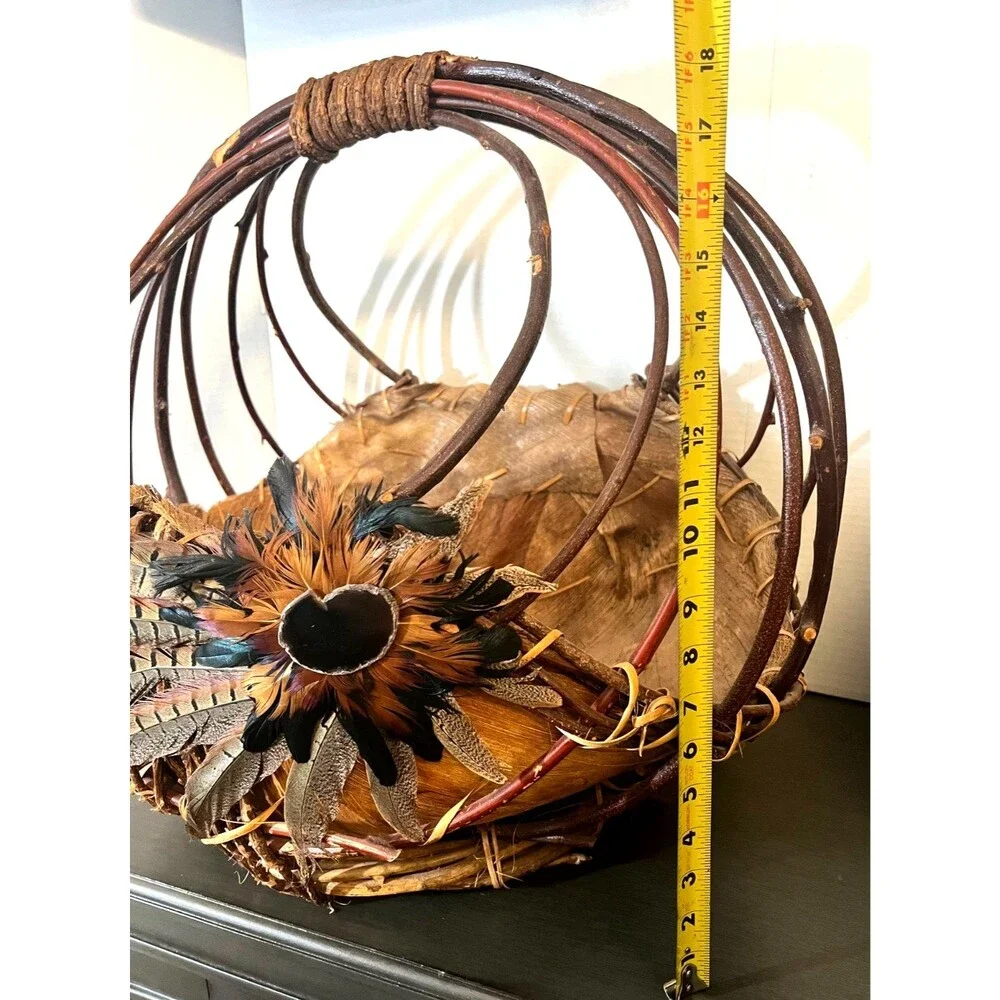 Vtg SUN SPIRIT Baskets Handmade Native Inspired Southwest Decor X-LARGE Feathers